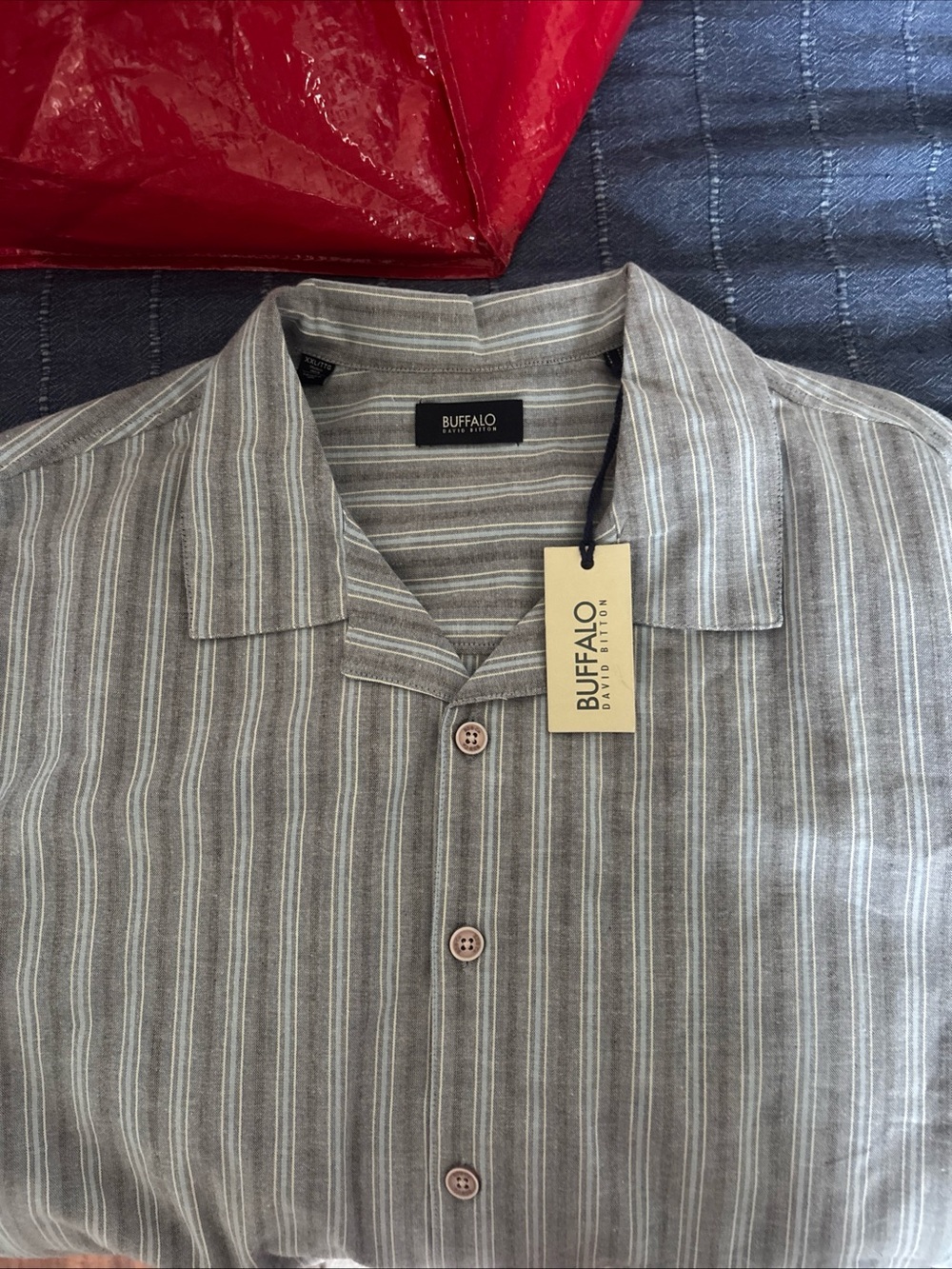 Buffalo David Bitton Shirt Men's 2X Blue Striped Cotton Button Down Short Sleeve